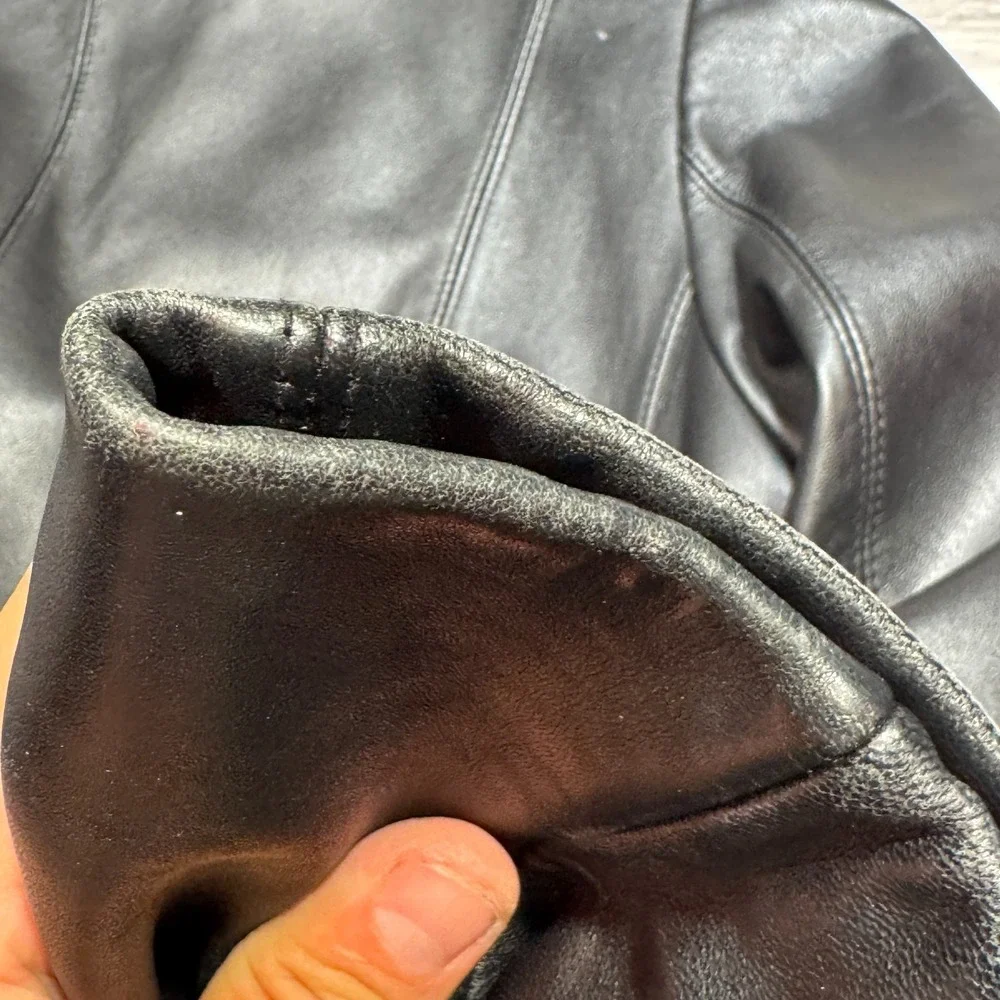 Wilsons Leather Black Genuine Leather Blazer Jacket Womens XL 3 Button